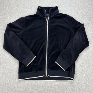 Chaps Velour Track Jacket Mens XL Navy Blue Full Zip Sportswear Retro Hip Hop